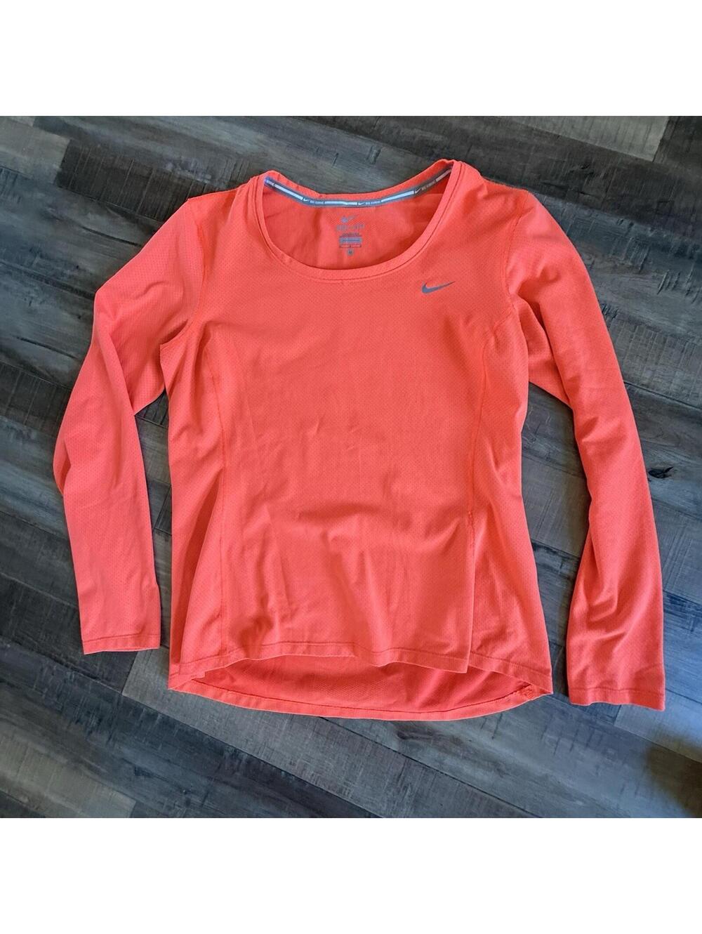 Nike Shirt Womens Medium Orange Dri-Fit Breathable Running Long Sleeve Active